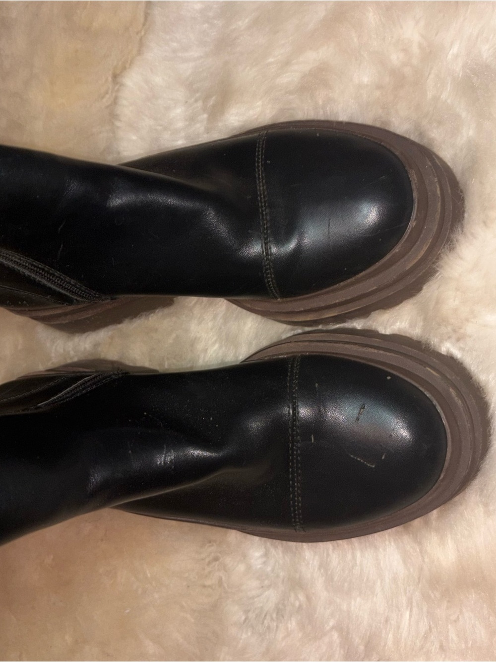 Forever 21 Black Ankle Platform Booties with Brown Lug Soles